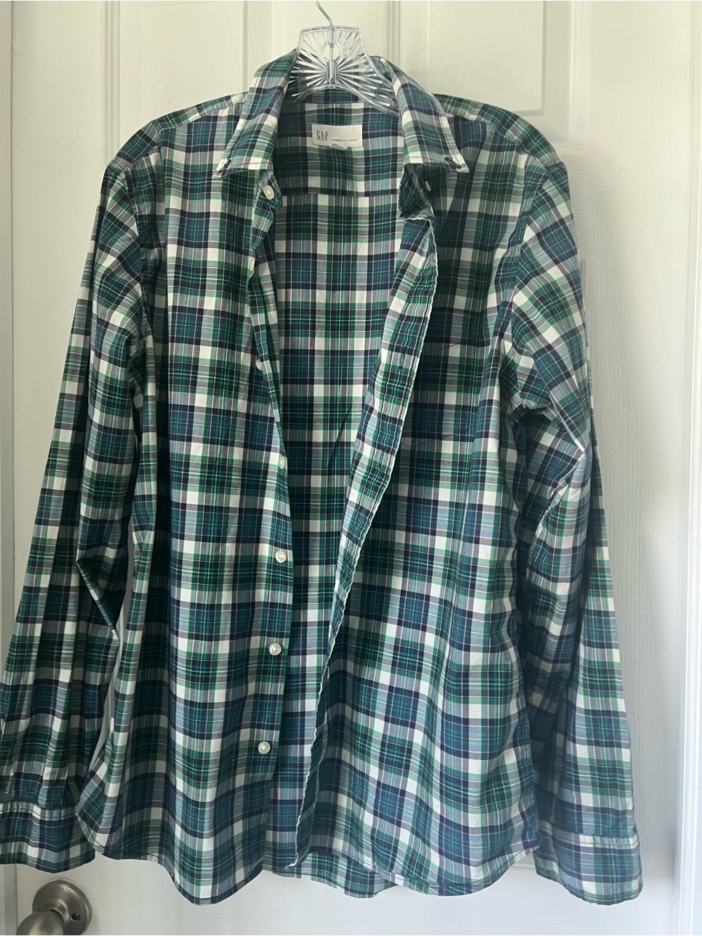 GAP Green & Navy Plaid Button-Front Shirt Jacket - Picture 4 of 6